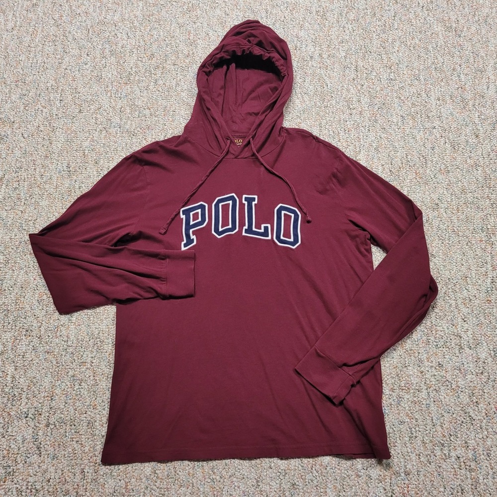 Polo Ralph Lauren Hooded Shirt Mens Medium Burgundy Long Sleeve Pony Pullover